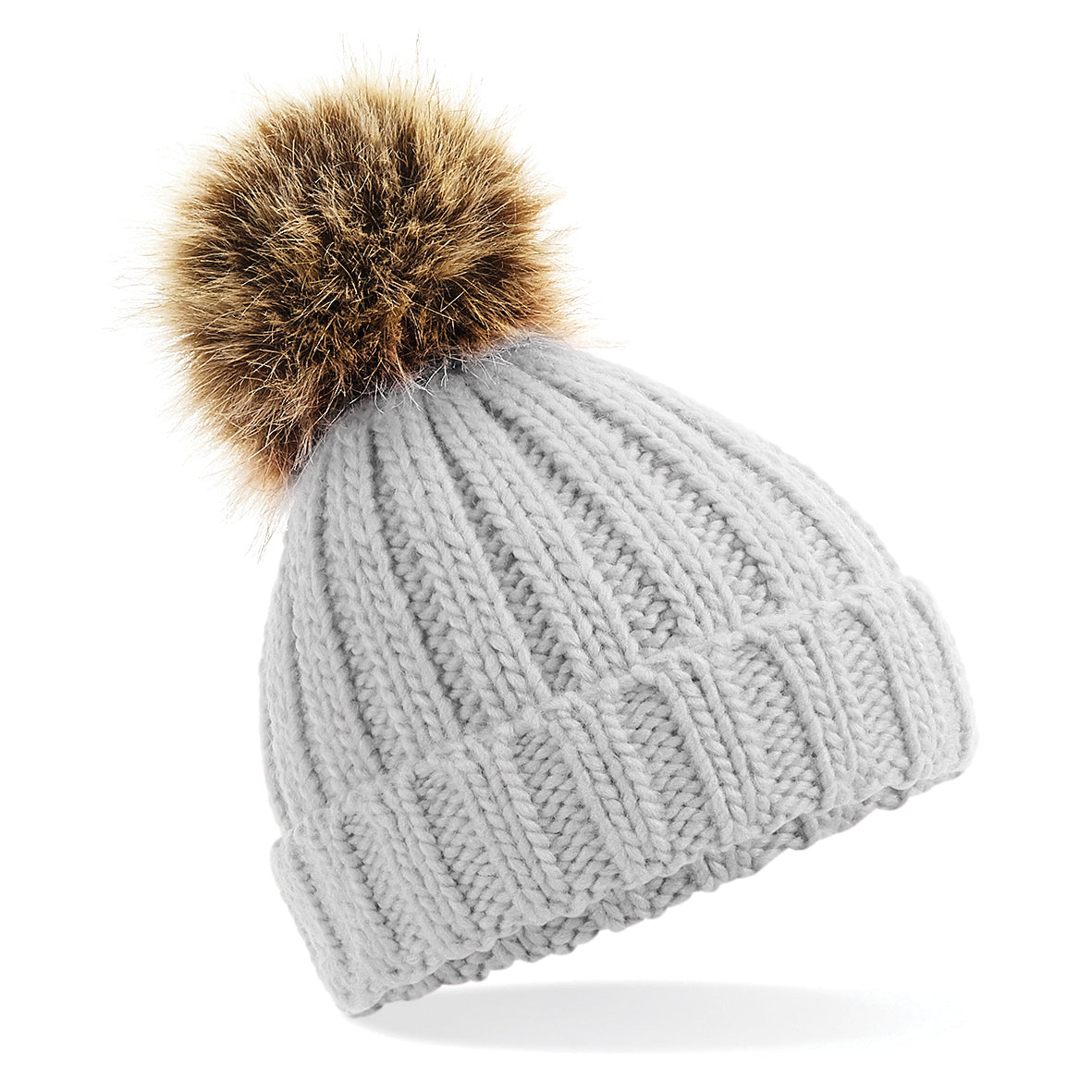 Embroidered Infant/Junior Fur Pom Pom Chunky Beanie