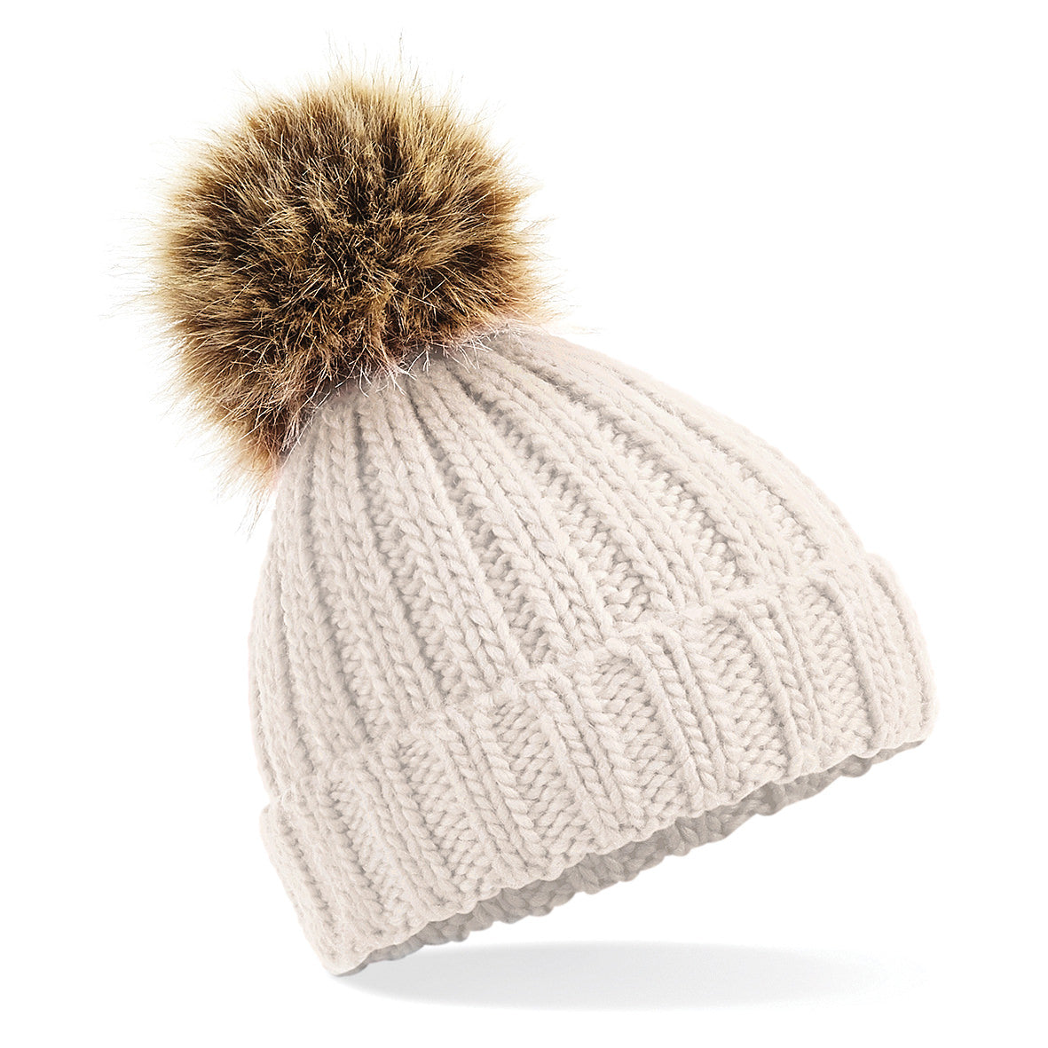 Embroidered Infant/Junior Fur Pom Pom Chunky Beanie