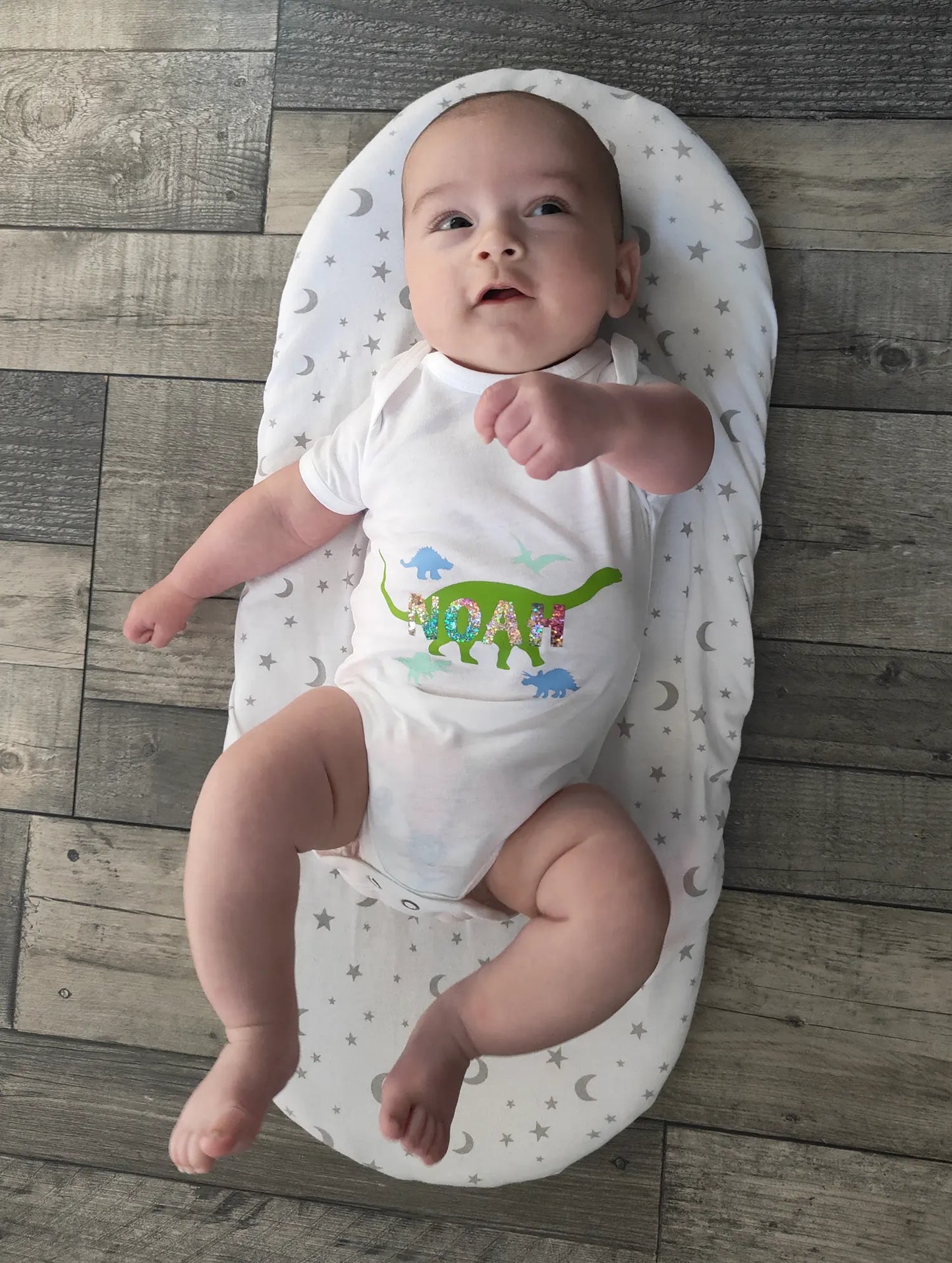 Personalised Dinosaur Printed Short-Sleeved Bodysuit