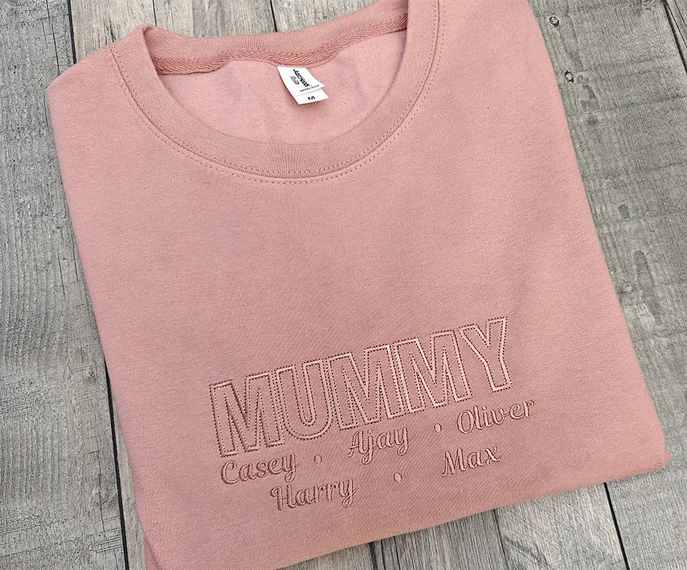 MAMA, MUM, MUMMY Super Soft Embroidered Unisex Sweater With Children's Names