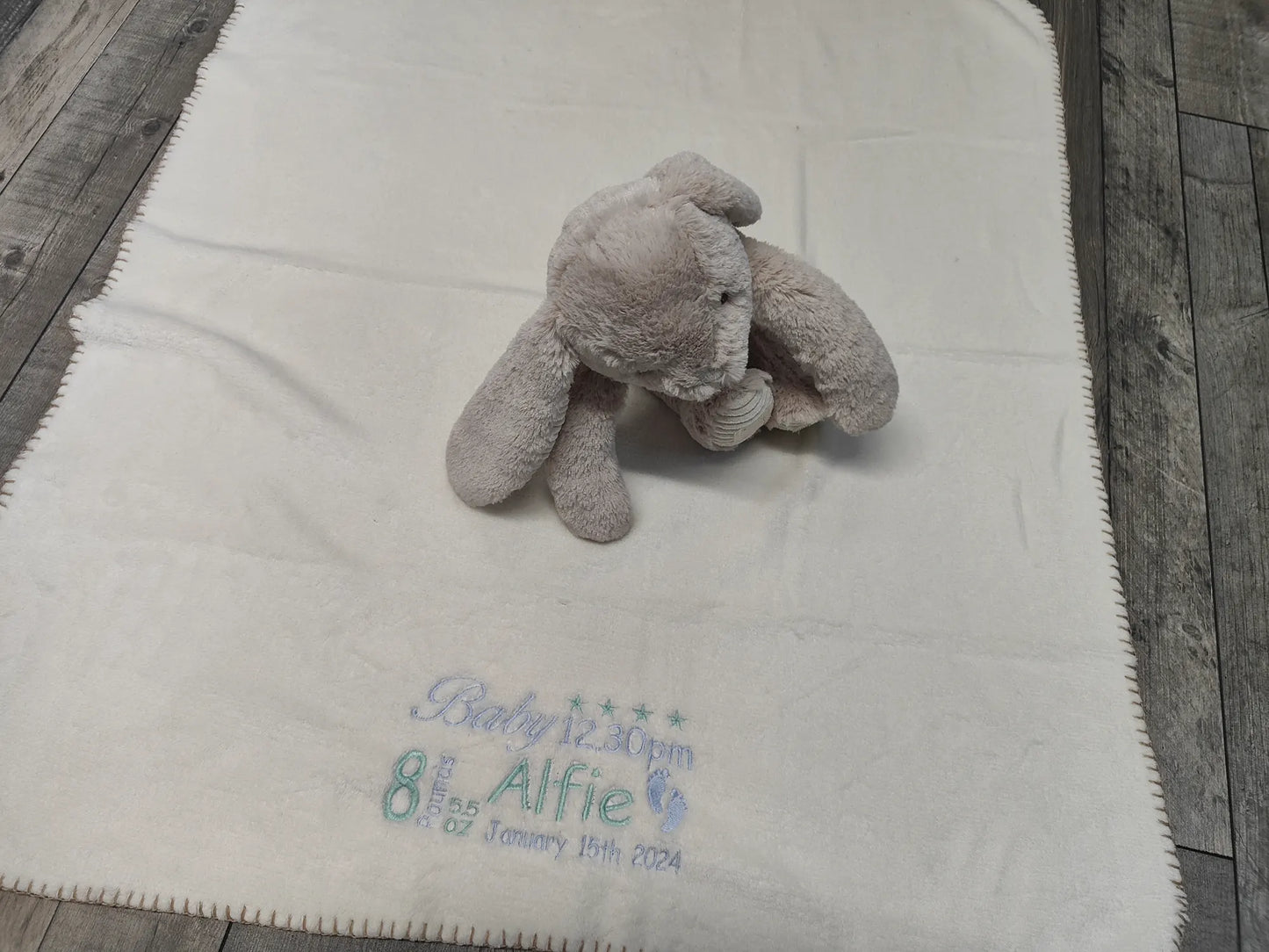 Personalised Embroidered Rabbit Holding a Blanket