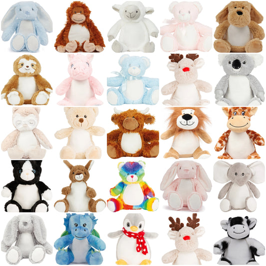 Personalised 26cm Printed Mumbles Mini Teddy (26 Different Animals)