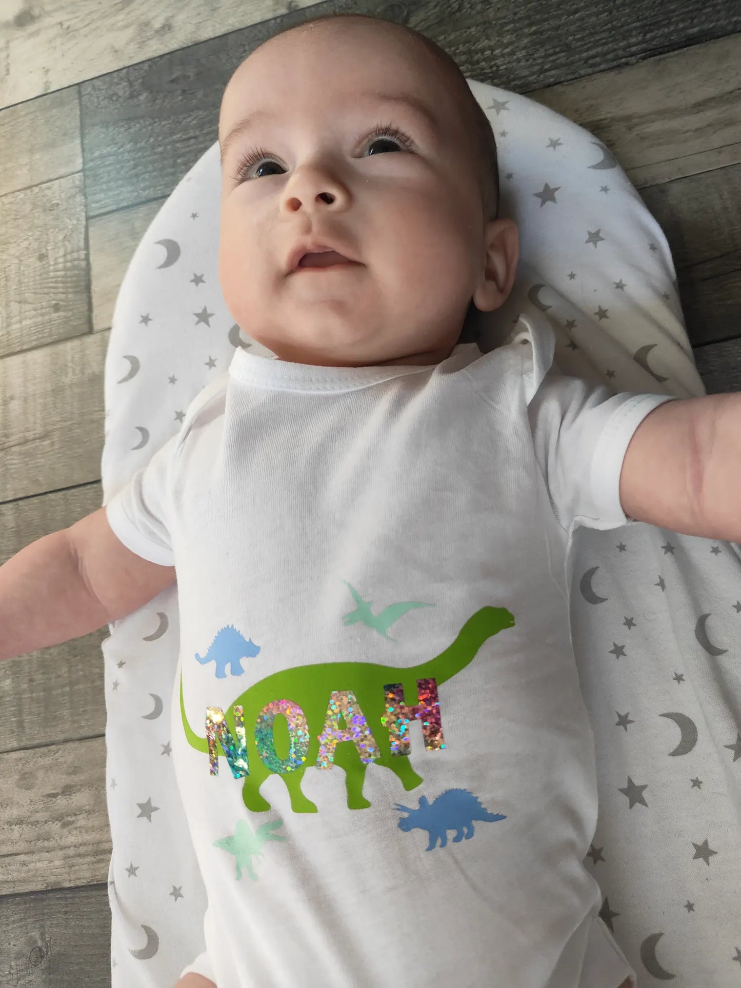 Personalised Dinosaur Printed Short-Sleeved Bodysuit