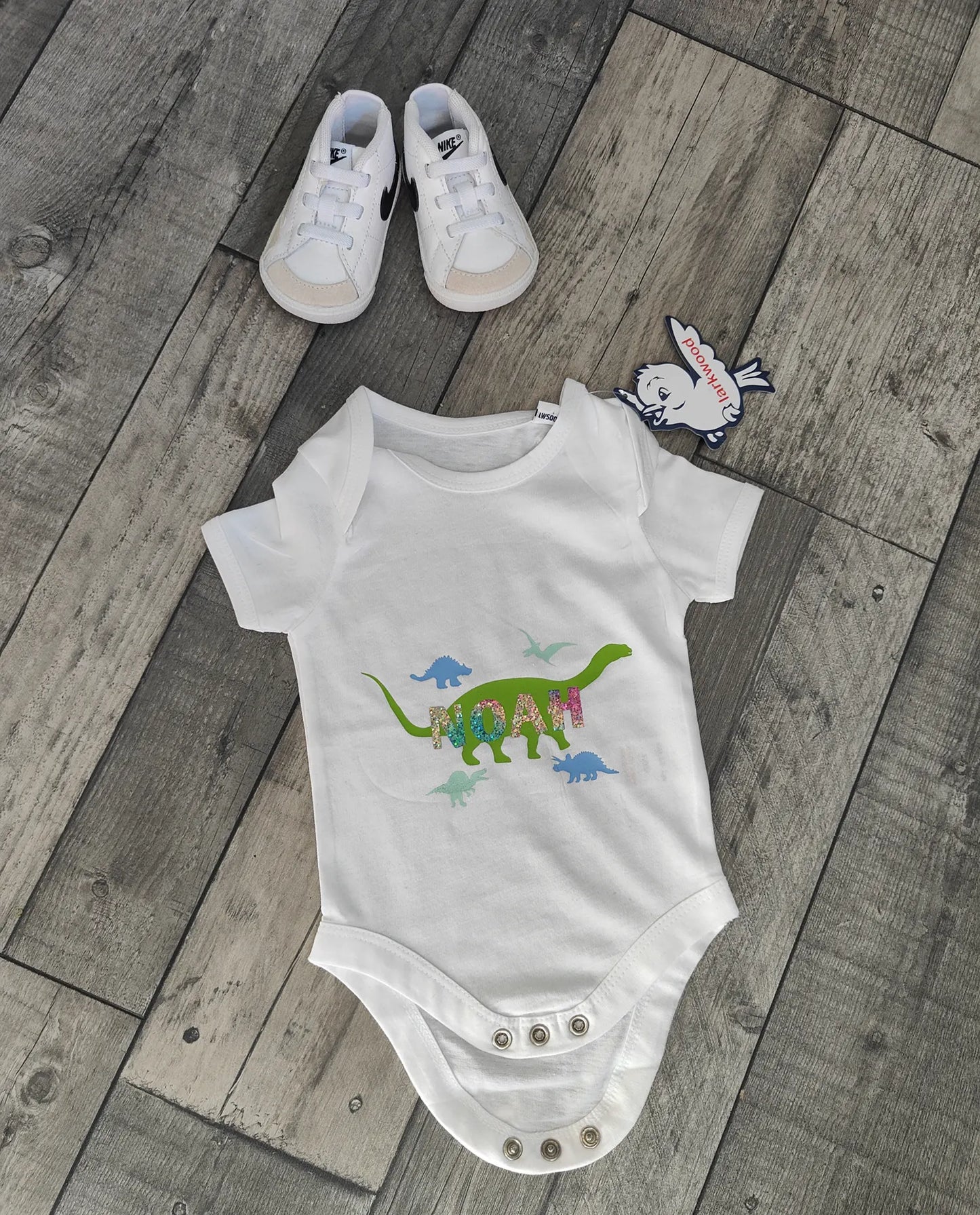 Personalised Dinosaur Printed Short-Sleeved Bodysuit