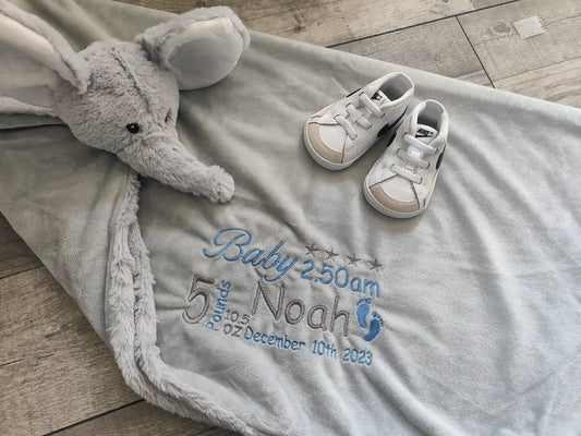 Embroidered Personalised Animal Blanket (Elephant & Bunny)